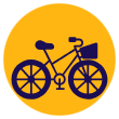 A drawing of a bicycle with a yellow circle behind it